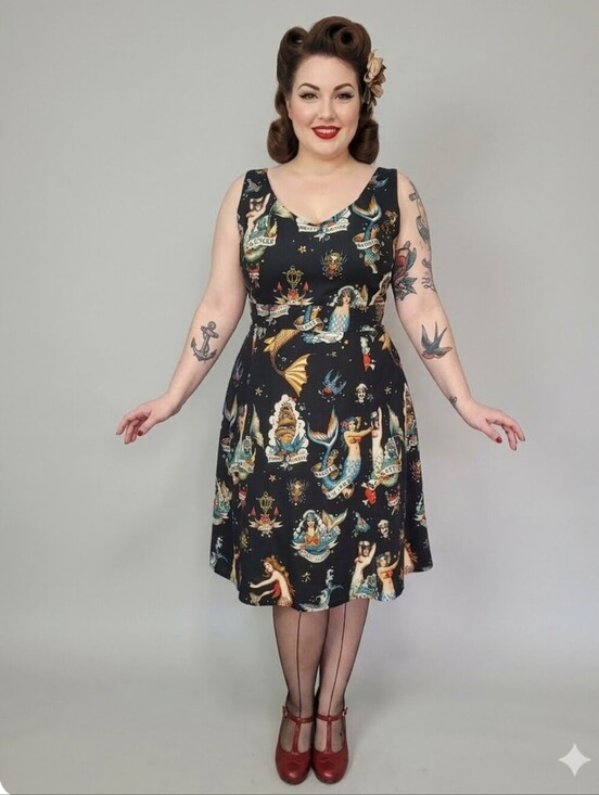 Cherry Velvet Dresses & Skirts - Cherry Velvet Angelina Dress In Sink Or Swim Print, VGUC, Size 1X